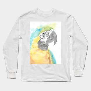 blue and gold macaw watercolor portrait bird parrot Long Sleeve T-Shirt